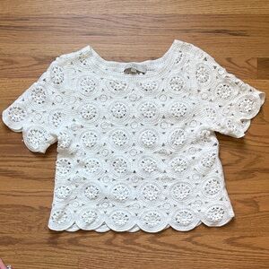 LOFT White Crochet Circular Lace Short Sleeve Top